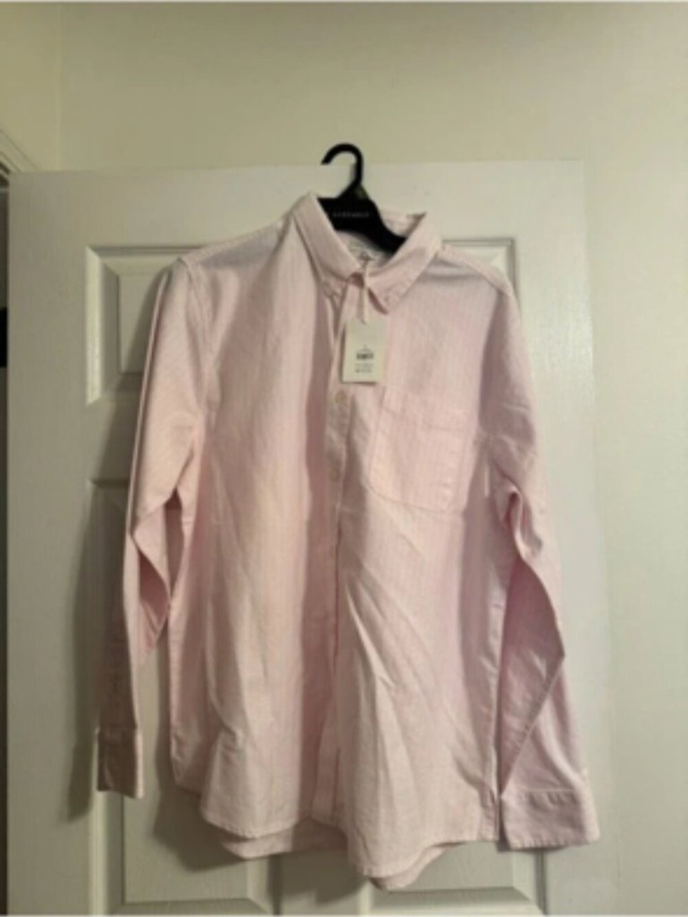 NWT MEN'S FREE ASSEMBLY PINK/WHITE STRIPPED OXFORD DRESS SHIRT SIZE LARGE